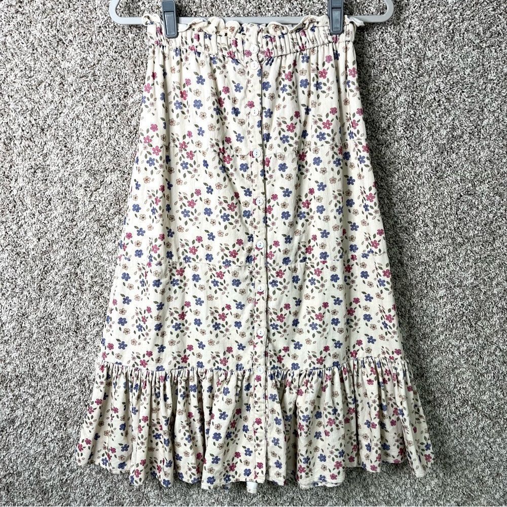 Olivia James The Label Skirt Women's XS Mae Floral Corduroy Button‎ Front Ruffle